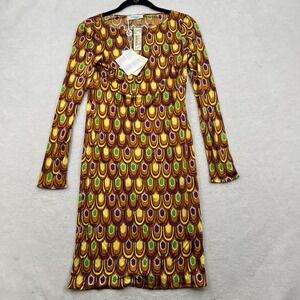 NWT - EMILIO PUCCI WOMEN'S ABSTRACT SILK LONG-SLEEVES BOATNECK SHIFT DRESS SZ 6